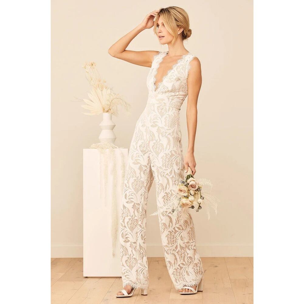 Lulu's Enamored with You White Lace Wide Leg Jumpsuit